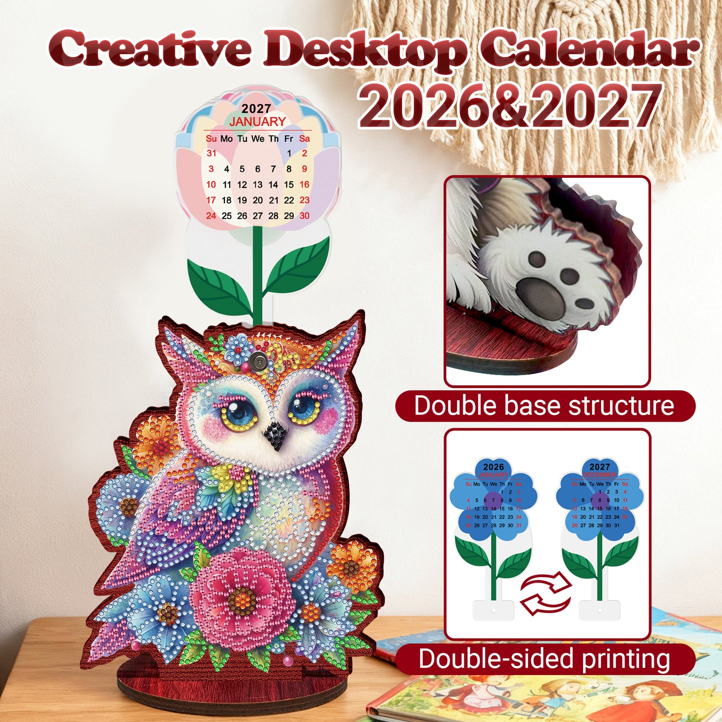 2026 Calendar DIY Diamond Painting Kit Wooden Diamond Painting Calendar
