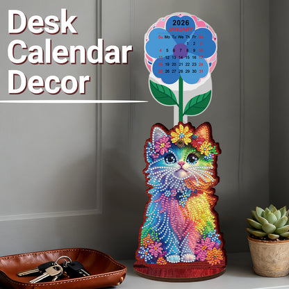 2026 Calendar DIY Diamond Painting Kit Cat Wooden Diamond Painting Calendar