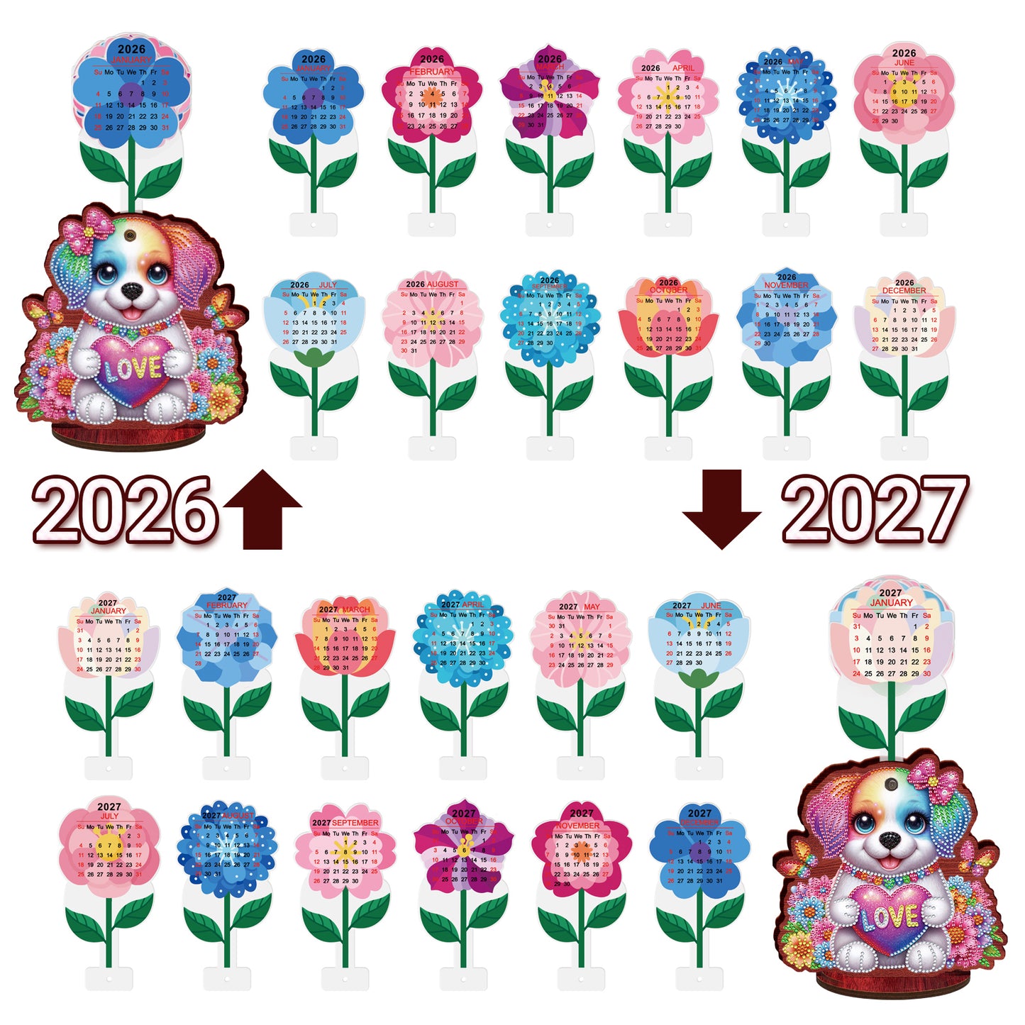 2026 Calendar DIY Diamond Painting Kit Dog Wooden Diamond Painting Calendar