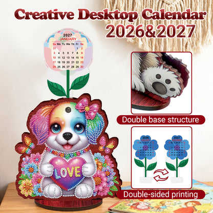 2026 Calendar DIY Diamond Painting Kit Dog Wooden Diamond Painting Calendar