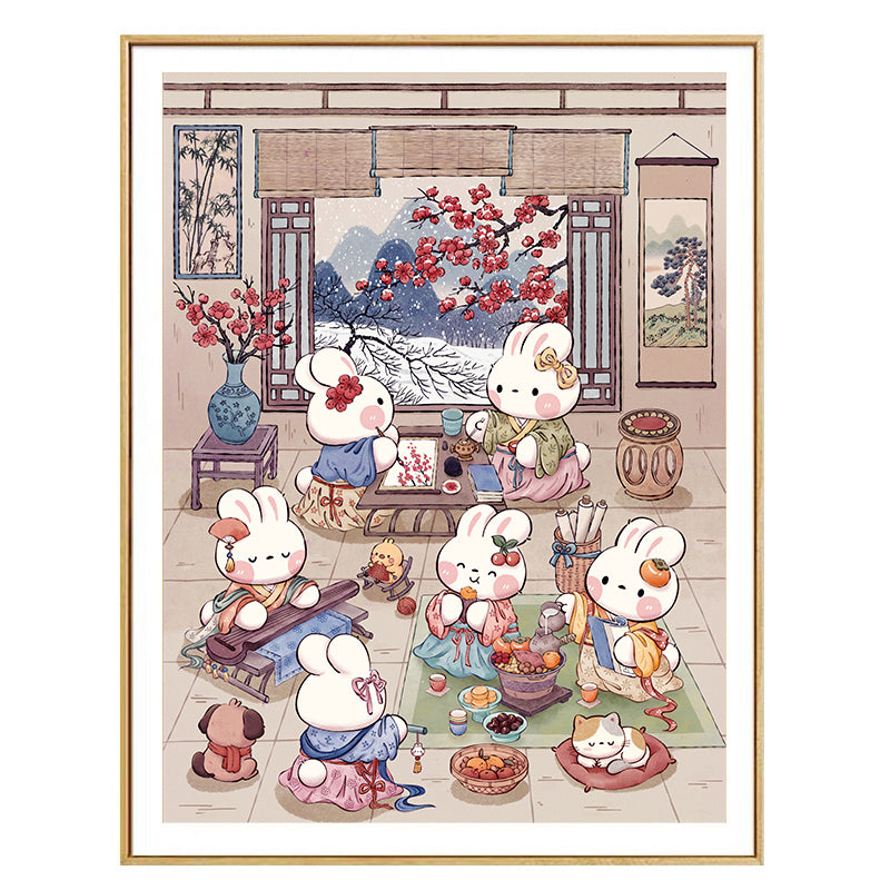 Winter Elegance Rabbit - 11CT Stamped Cross Stitch 55*70CM (Mona Lisa Brand)