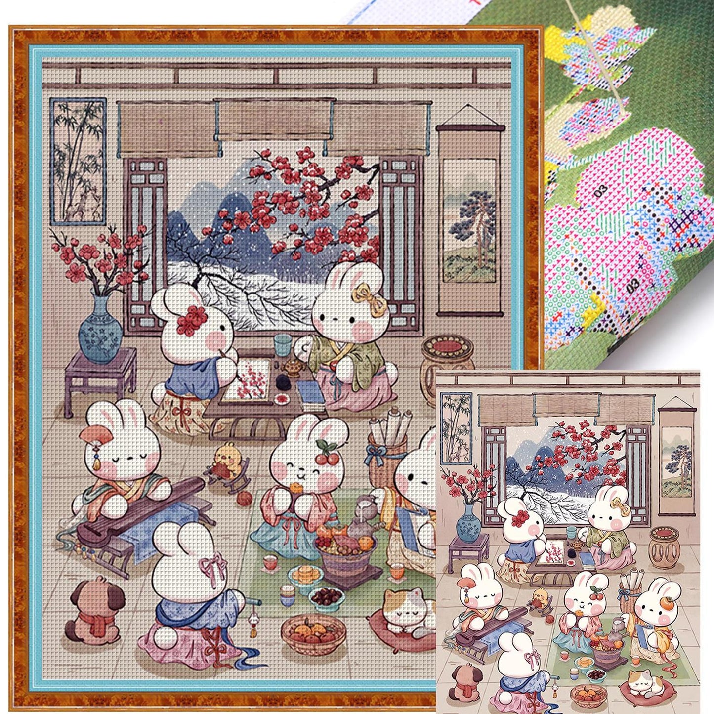 Winter Elegance Rabbit - 11CT Stamped Cross Stitch 55*70CM (Mona Lisa Brand)