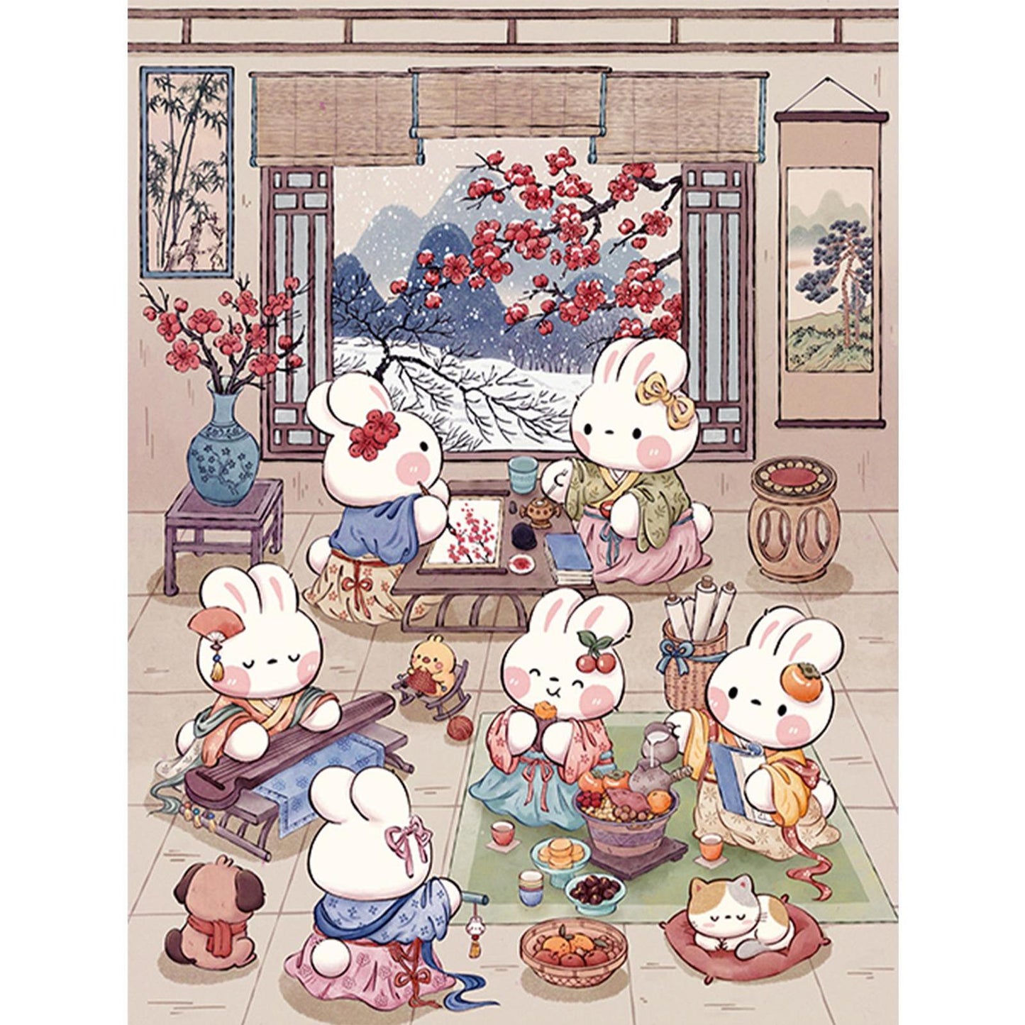 Winter Elegance Rabbit - 11CT Stamped Cross Stitch 55*70CM (Mona Lisa Brand)