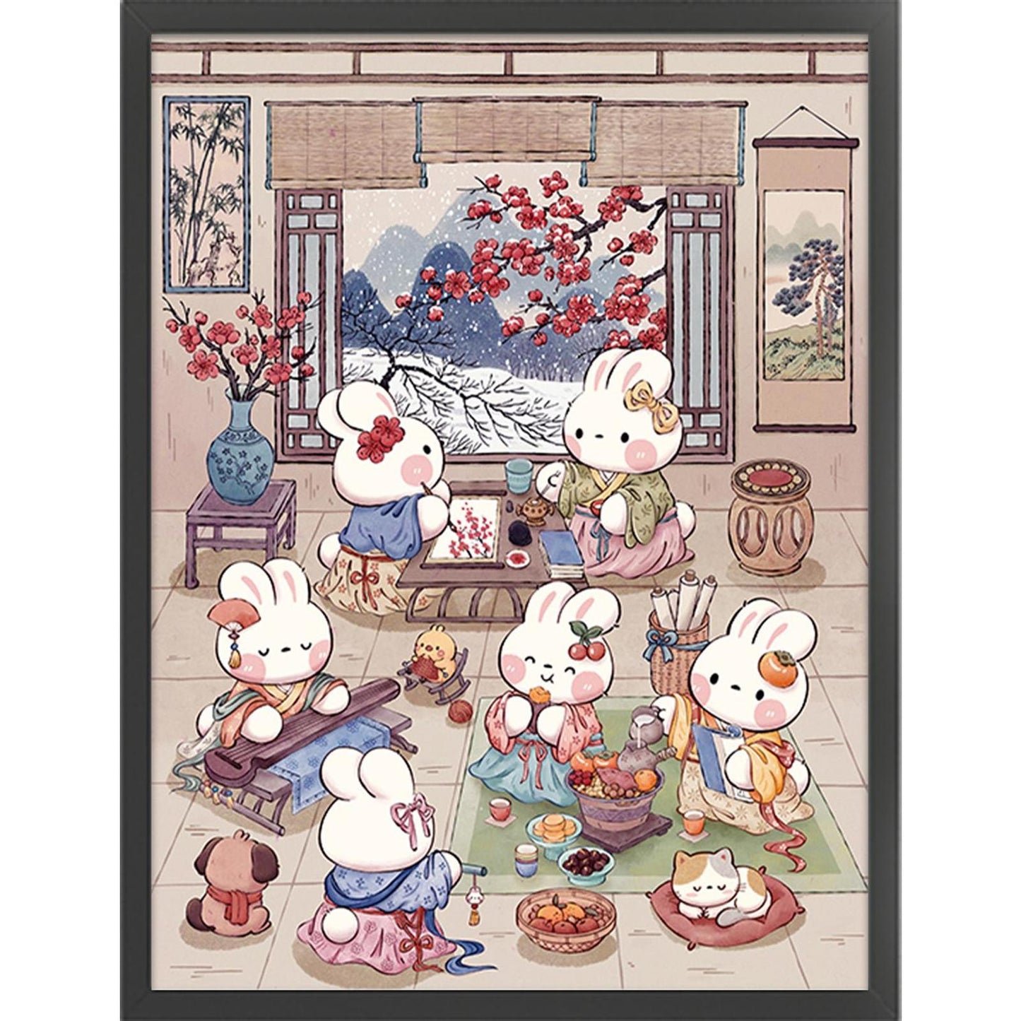Winter Elegance Rabbit - 11CT Stamped Cross Stitch 55*70CM (Mona Lisa Brand)