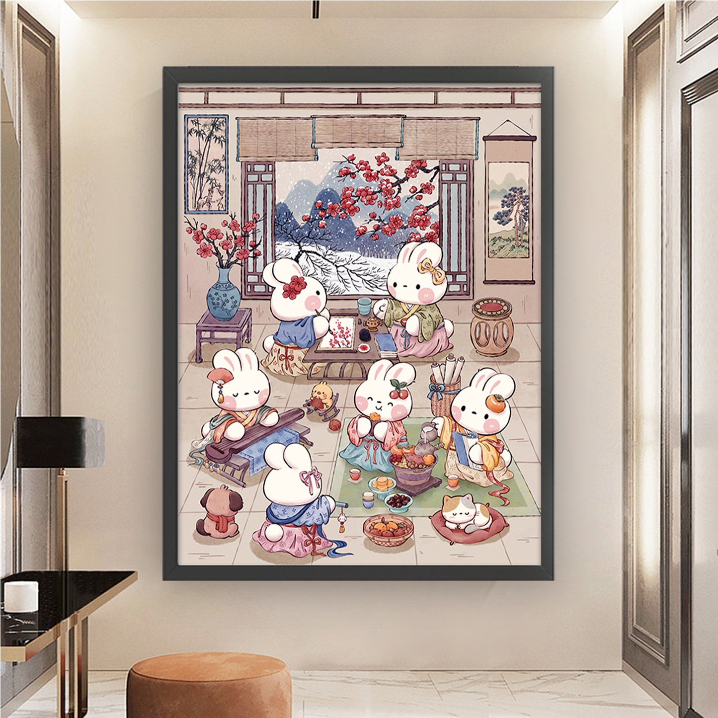 Winter Elegance Rabbit - 11CT Stamped Cross Stitch 55*70CM (Mona Lisa Brand)