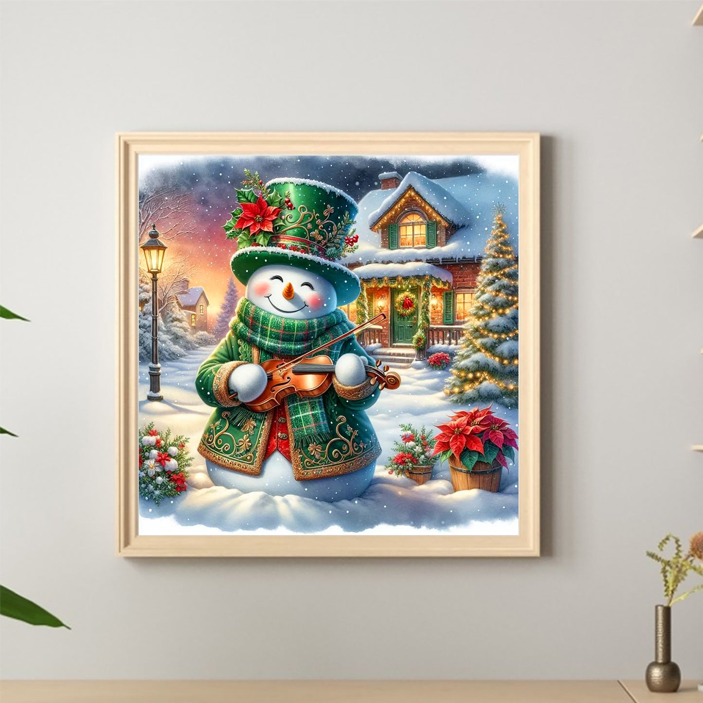 Snowman And Cottage - Full Round Drill Diamond Painting 40*40CM