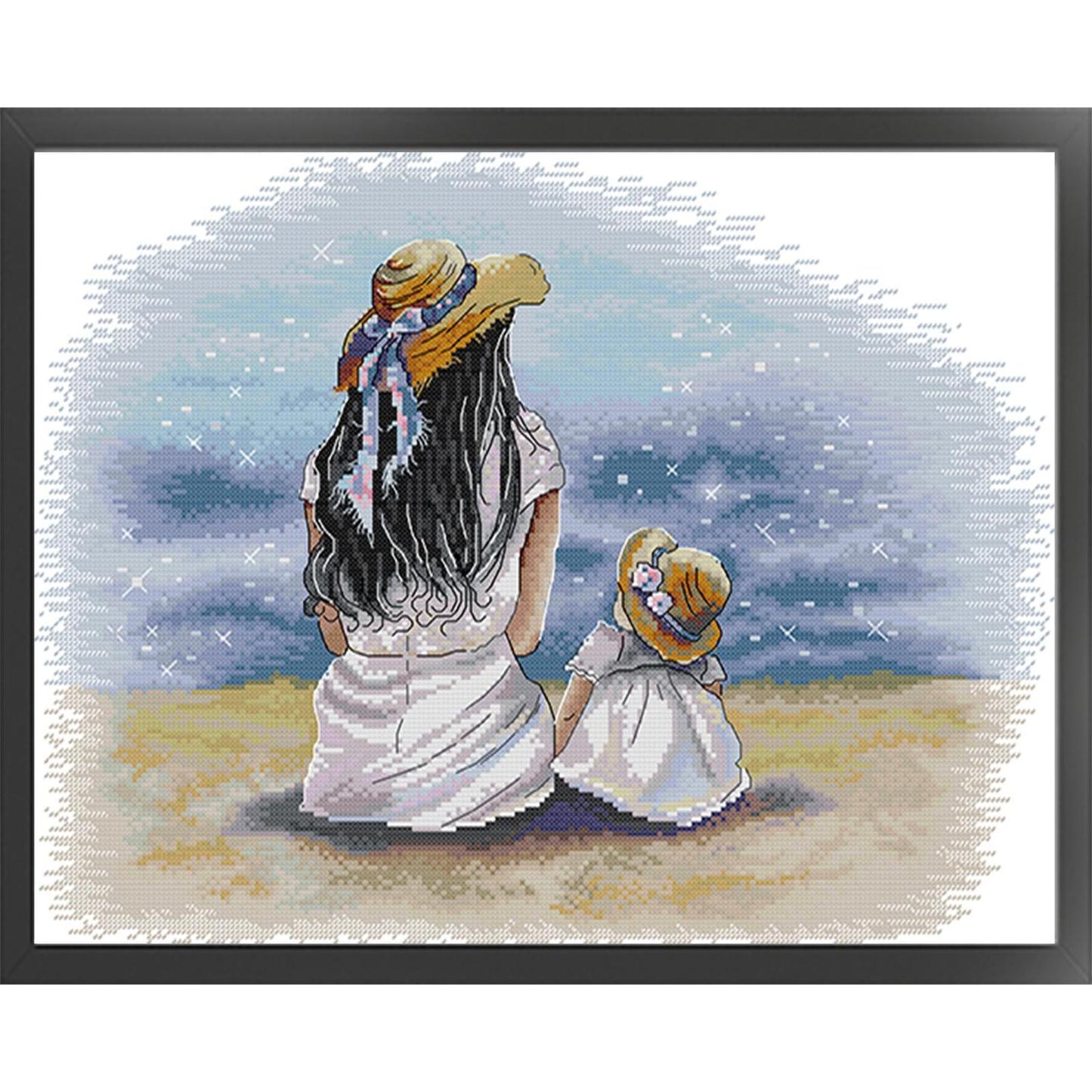Mother And Daughter By The Sea - 14CT Stamped Cross Stitch 46*37CM(Joy Sunday)