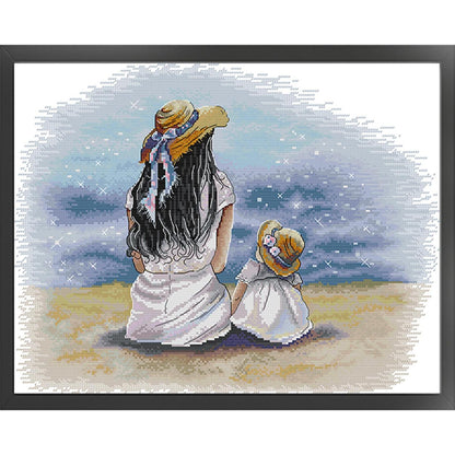 Mother And Daughter By The Sea - 14CT Stamped Cross Stitch 46*37CM(Joy Sunday)