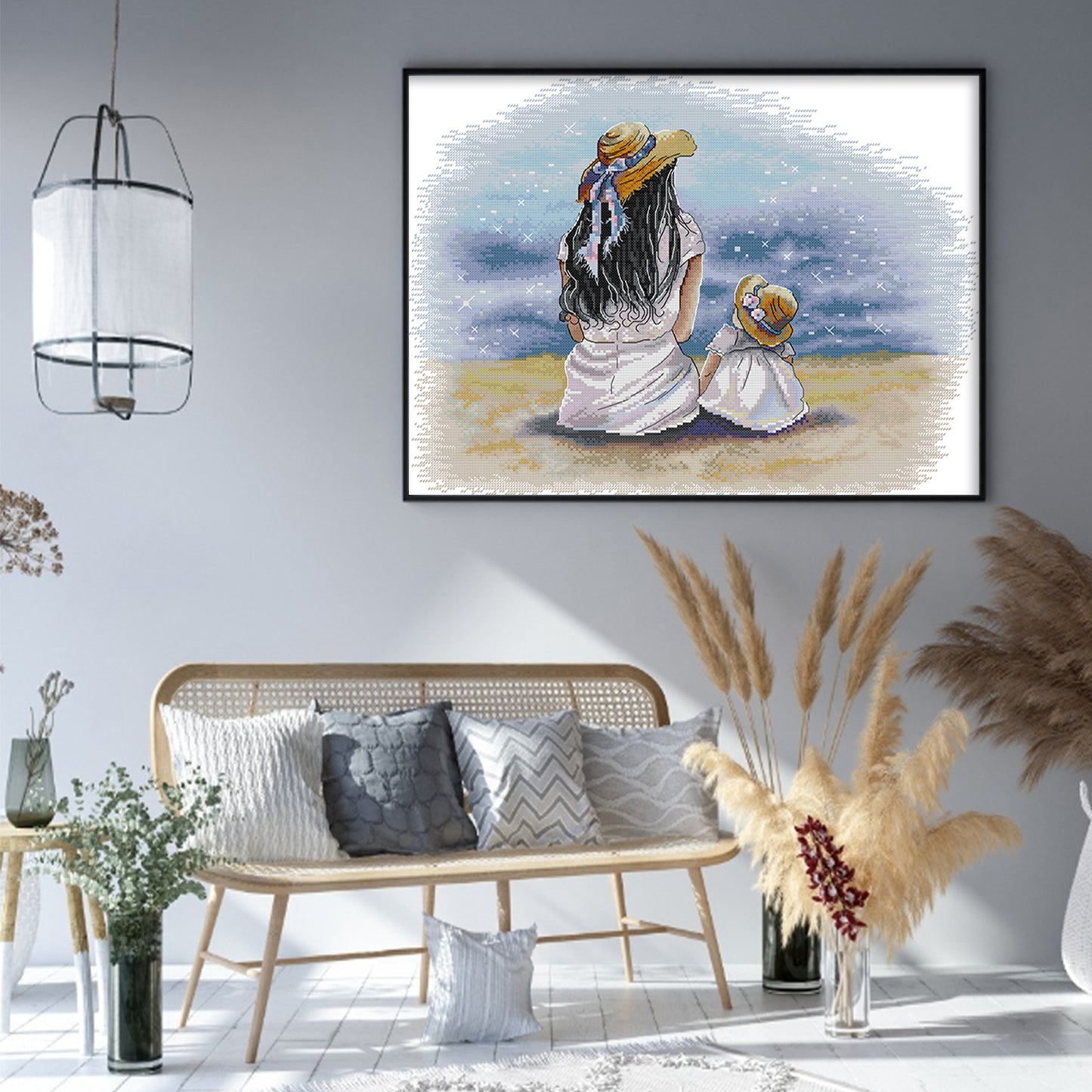 Mother And Daughter By The Sea - 14CT Stamped Cross Stitch 46*37CM(Joy Sunday)