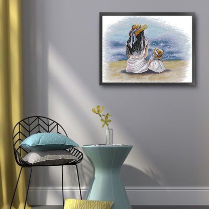 Mother And Daughter By The Sea - 14CT Stamped Cross Stitch 46*37CM(Joy Sunday)