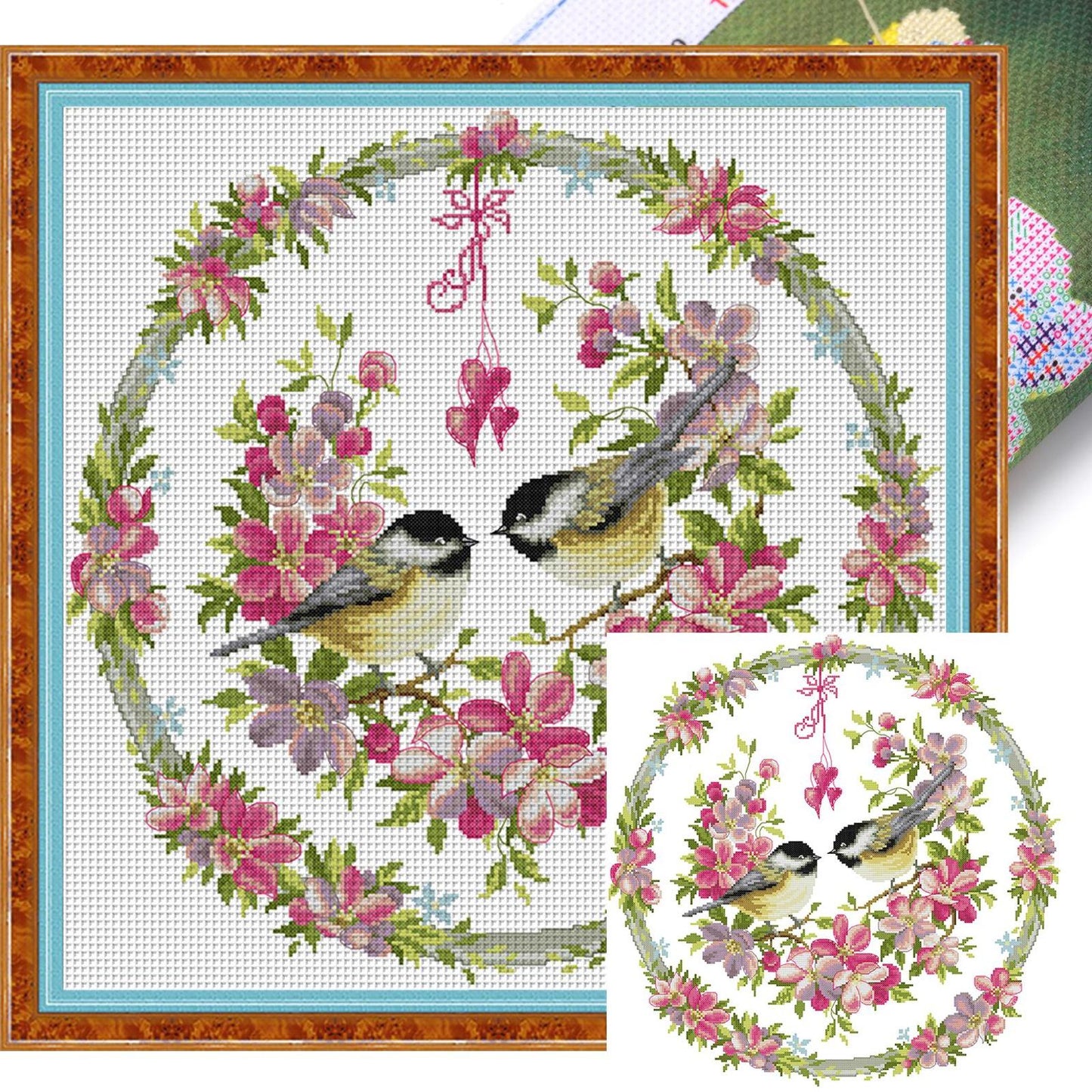 Bird And Flower Wreath Frame - 14CT Stamped Cross Stitch 48*48CM(Joy Sunday)