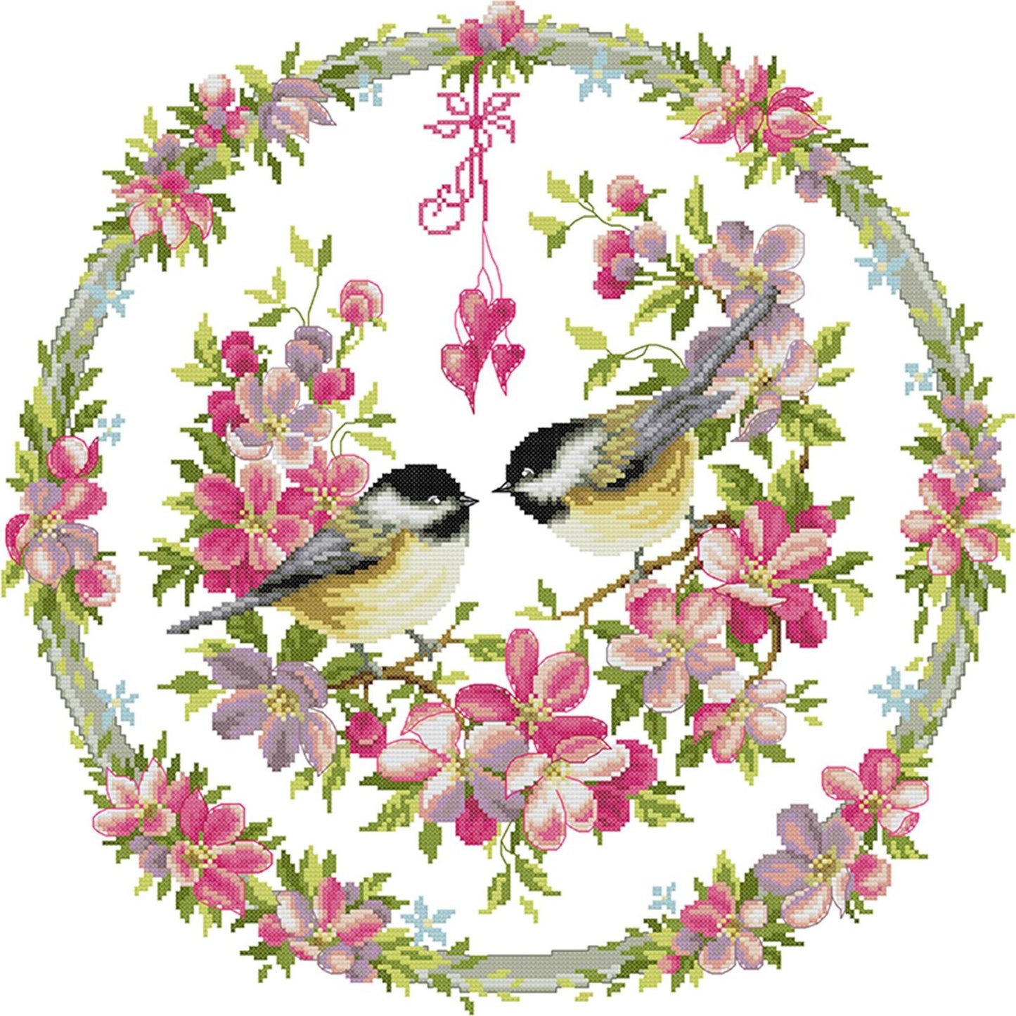Bird And Flower Wreath Frame - 14CT Stamped Cross Stitch 48*48CM(Joy Sunday)