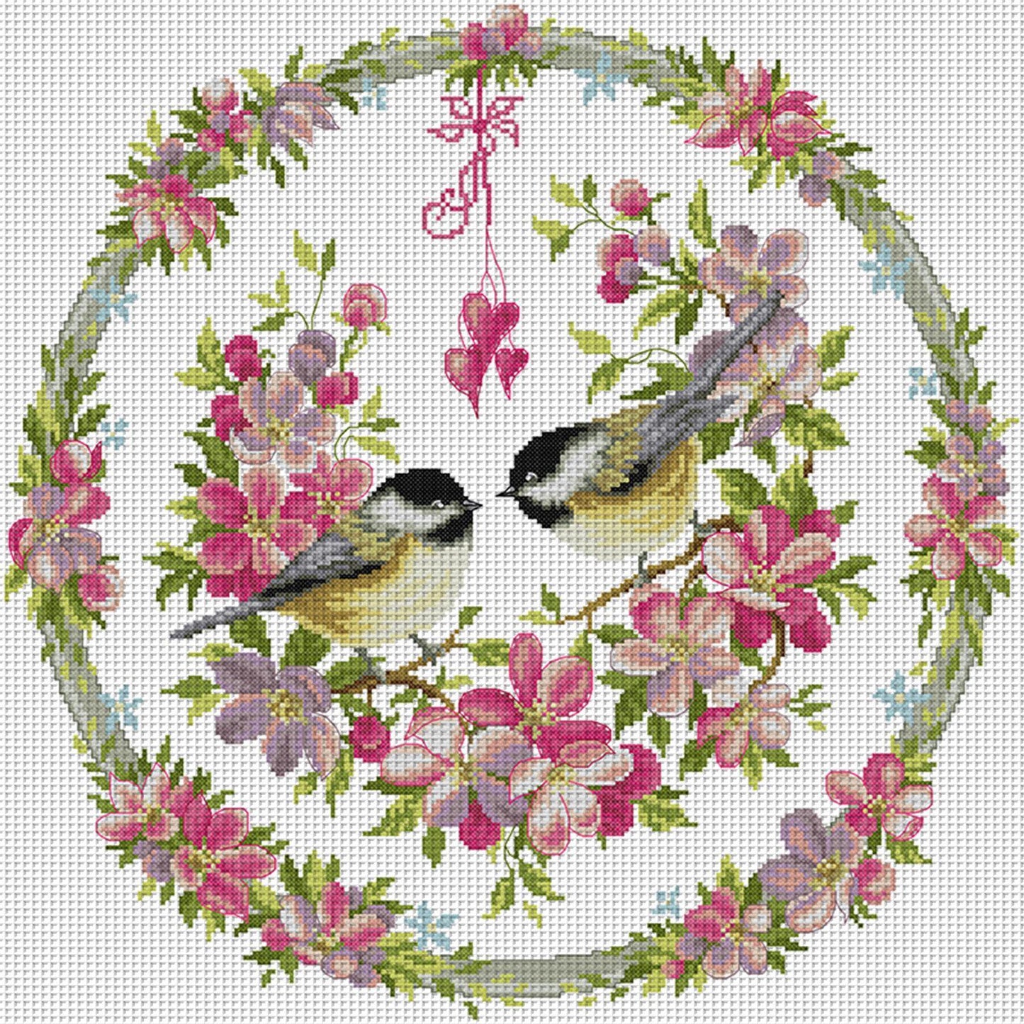 Bird And Flower Wreath Frame - 14CT Stamped Cross Stitch 48*48CM(Joy Sunday)