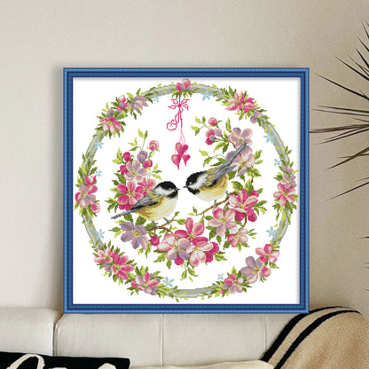 Bird And Flower Wreath Frame - 14CT Stamped Cross Stitch 48*48CM(Joy Sunday)