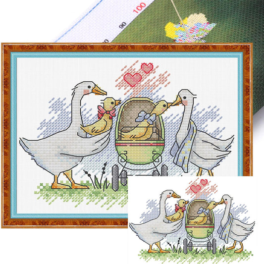 A Family Of White Geese - 14CT Stamped Cross Stitch 19*15CM(Joy Sunday)