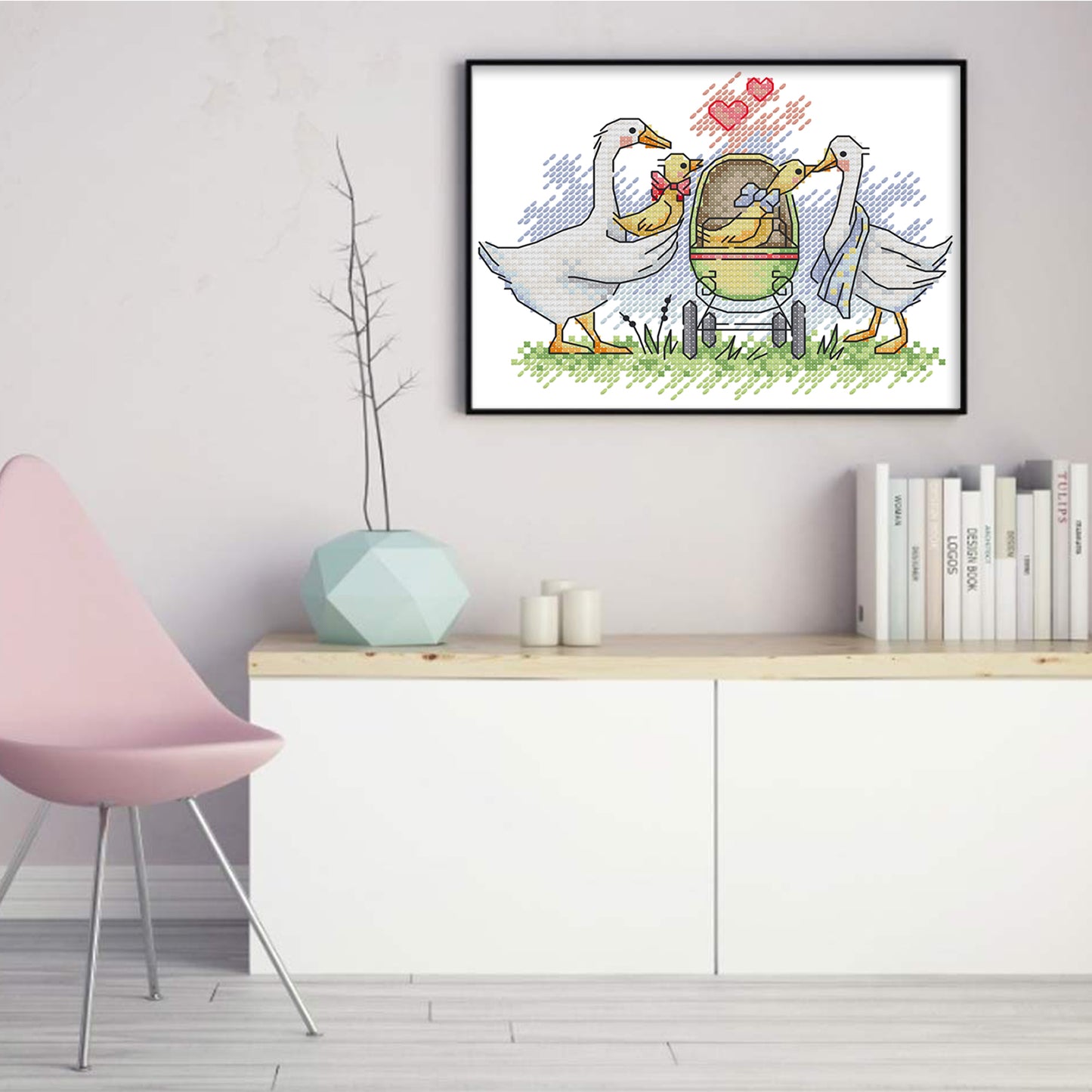 A Family Of White Geese - 14CT Stamped Cross Stitch 19*15CM(Joy Sunday)