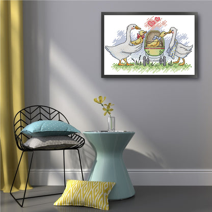 A Family Of White Geese - 14CT Stamped Cross Stitch 19*15CM(Joy Sunday)