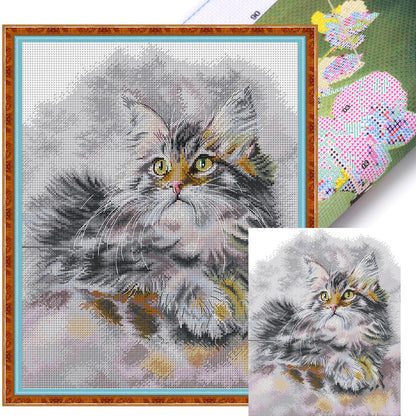 Furry Oil Painting Cat - 14CT Stamped Cross Stitch 35*43CM(Joy Sunday)