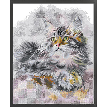 Furry Oil Painting Cat - 14CT Stamped Cross Stitch 35*43CM(Joy Sunday)
