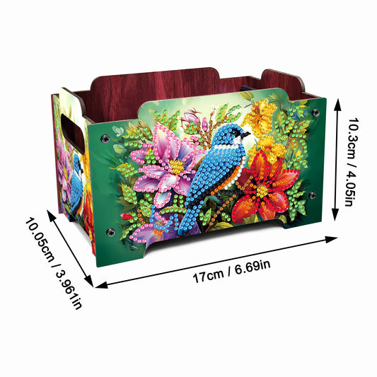 5D DIY Diamond Painting Decorative Storage Box Wood Storage Clutch (Bluebird)