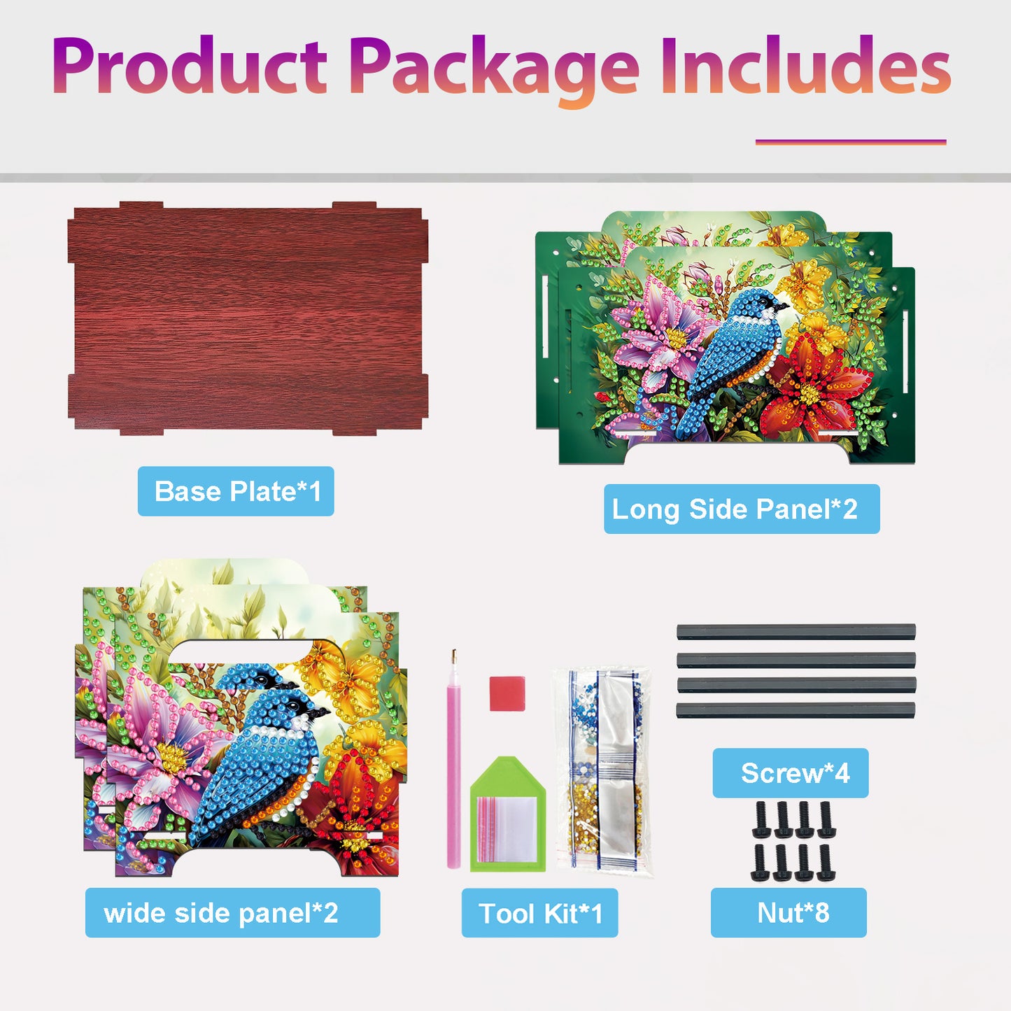 5D DIY Diamond Painting Decorative Storage Box Wood Storage Clutch (Bluebird)