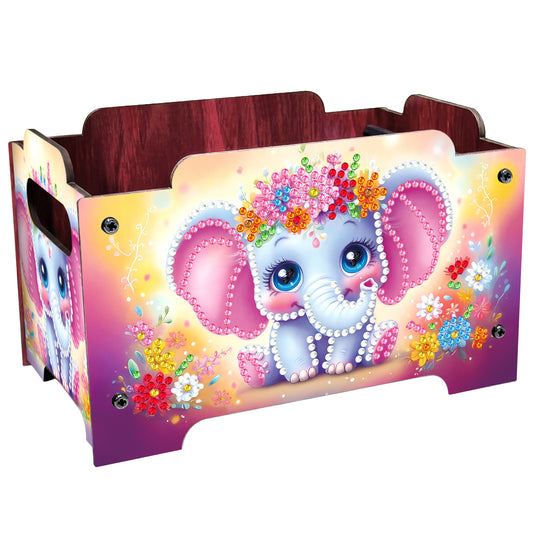 5D DIY Diamond Painting Decorative Storage Box Wood Storage Clutch (Elephant)