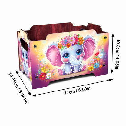 5D DIY Diamond Painting Decorative Storage Box Wood Storage Clutch (Elephant)