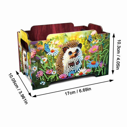 5D DIY Diamond Painting Decorative Storage Box Wood Storage Clutch (Hedgehog)