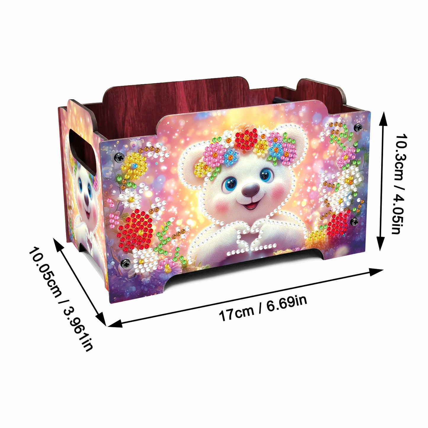 5D DIY Diamond Painting Art Decorative Storage Box Wood Storage Clutch (Bear)