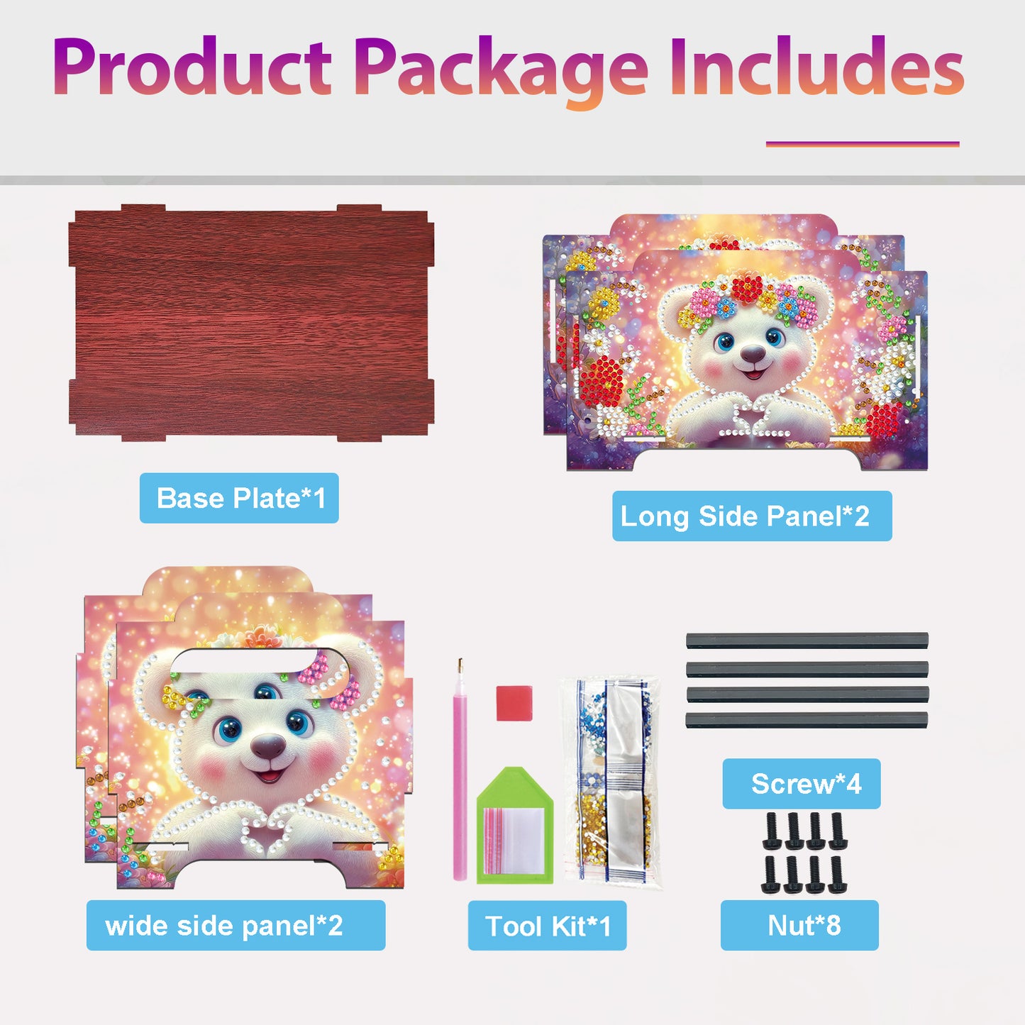 5D DIY Diamond Painting Art Decorative Storage Box Wood Storage Clutch (Bear)