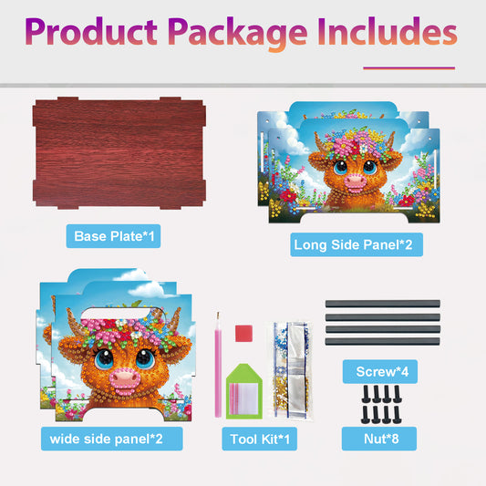 5D DIY Diamond Painting Art Decorative Storage Box Wood Storage Clutch (Yak)