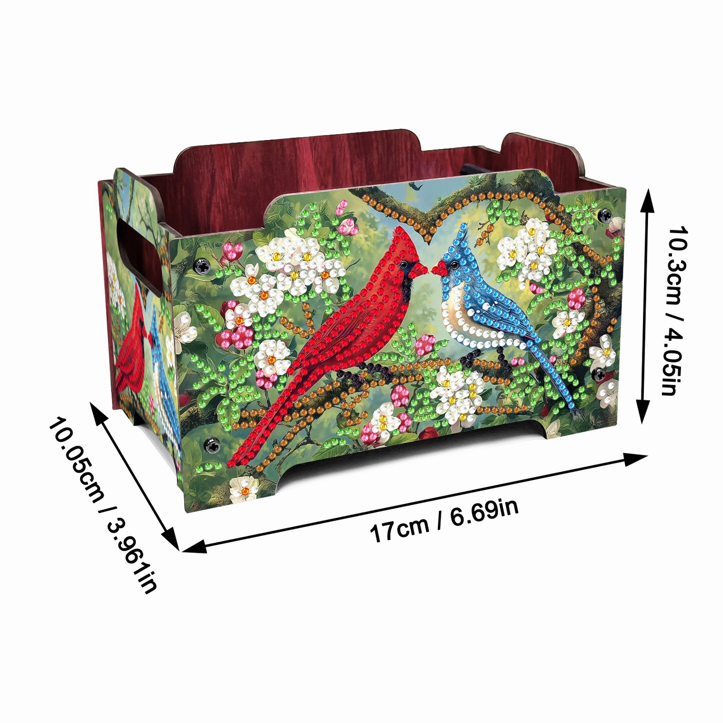 5D DIY Diamond Painting Decorative Storage Box Wood Storage Clutch (Cardinal)