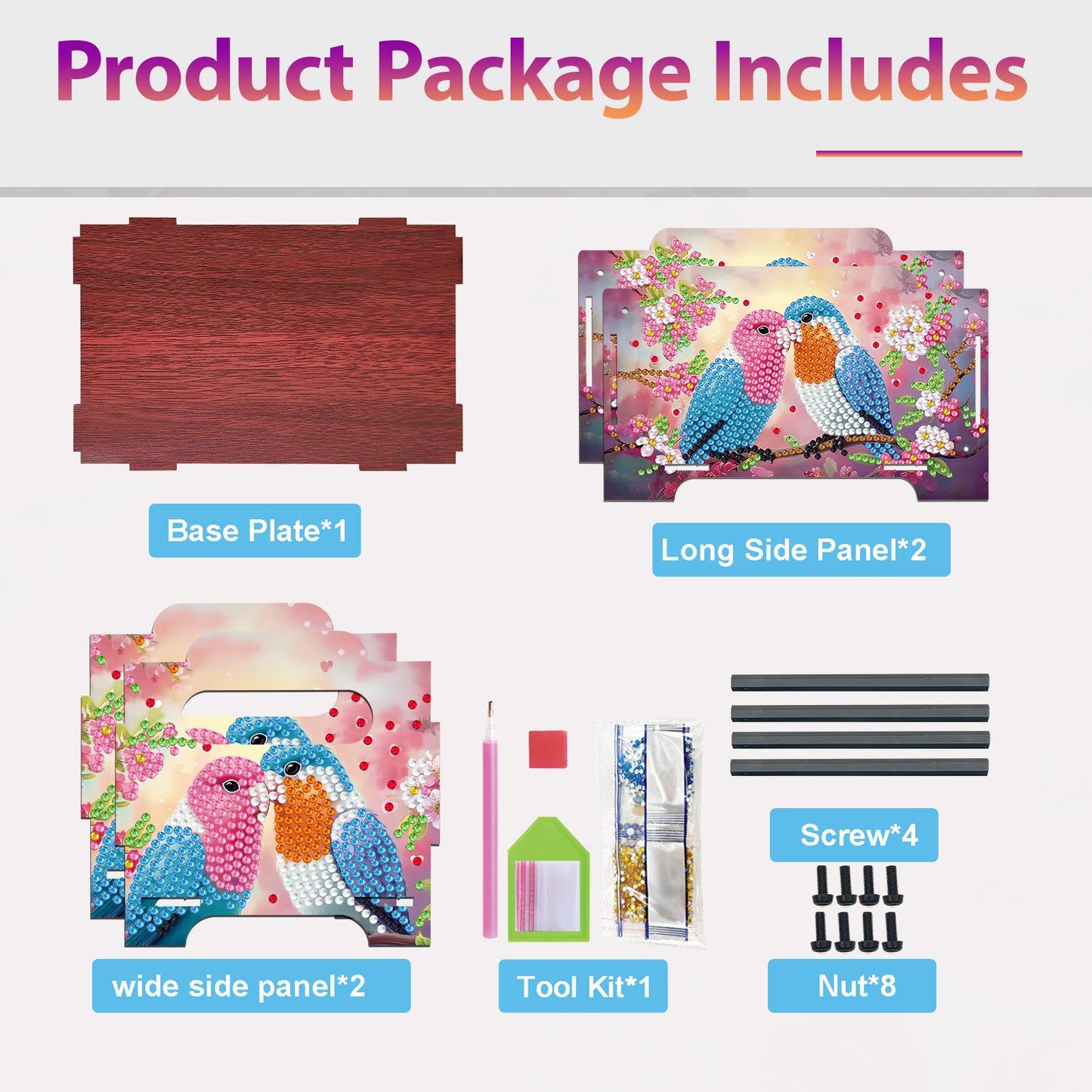 5D DIY Diamond Painting Art Decorative Storage Box Wood Storage Clutch (Bird)