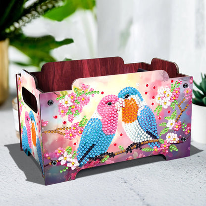 5D DIY Diamond Painting Art Decorative Storage Box Wood Storage Clutch (Bird)