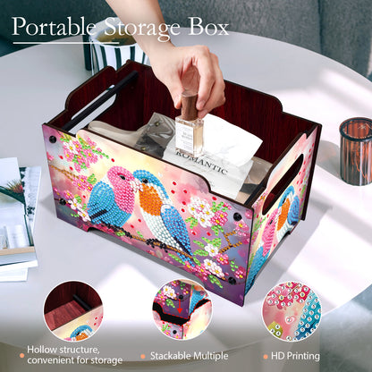 5D DIY Diamond Painting Art Decorative Storage Box Wood Storage Clutch (Bird)