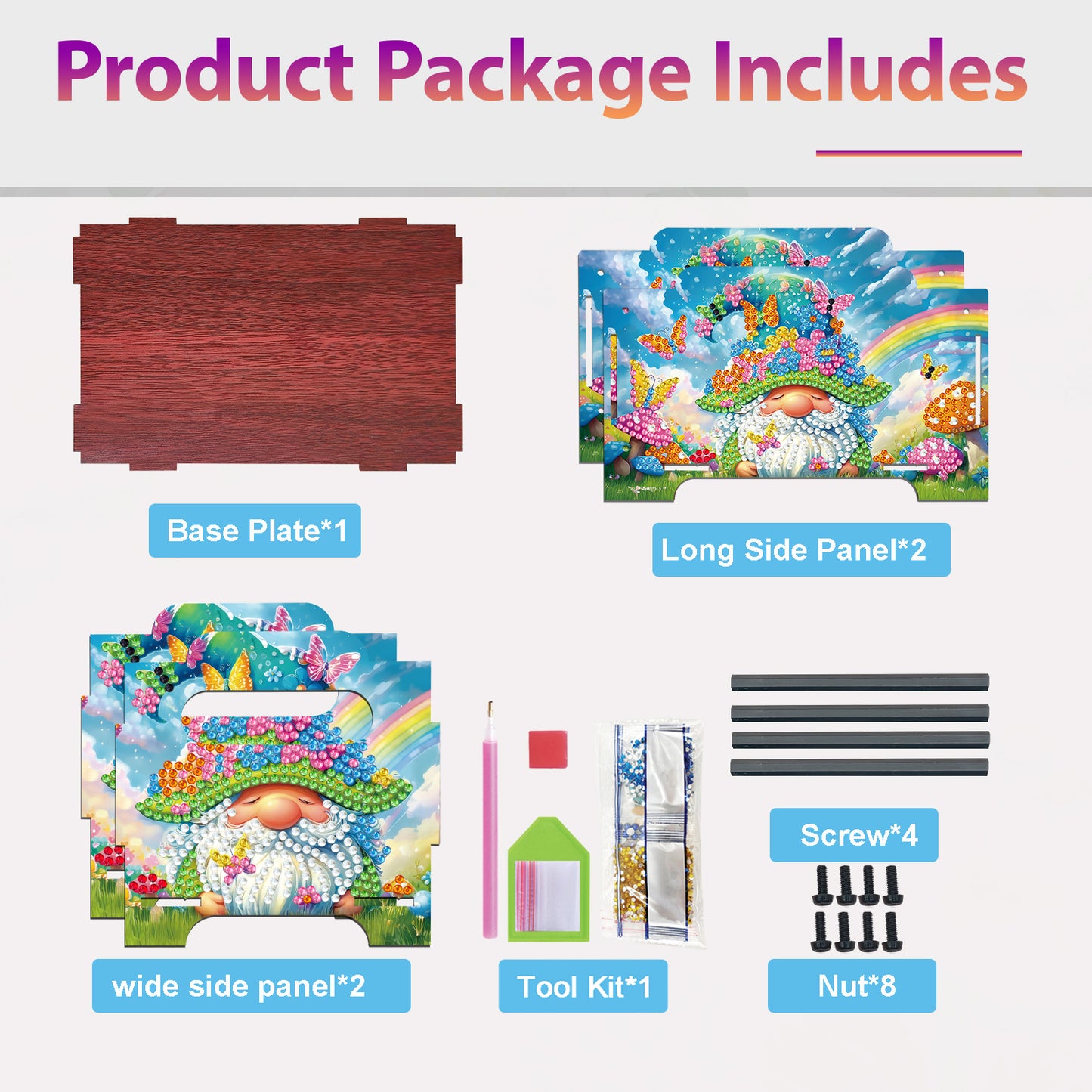 5D DIY Diamond Painting Art Decorative Storage Box Wood Storage Clutch (Gnome)