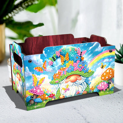 5D DIY Diamond Painting Art Decorative Storage Box Wood Storage Clutch (Gnome)