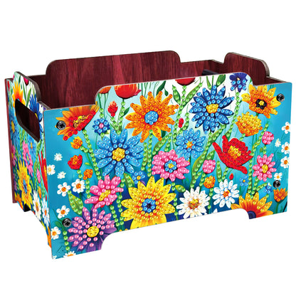 5D DIY Diamond Painting Art Decorative Storage Box Wood Storage Clutch (Flower)
