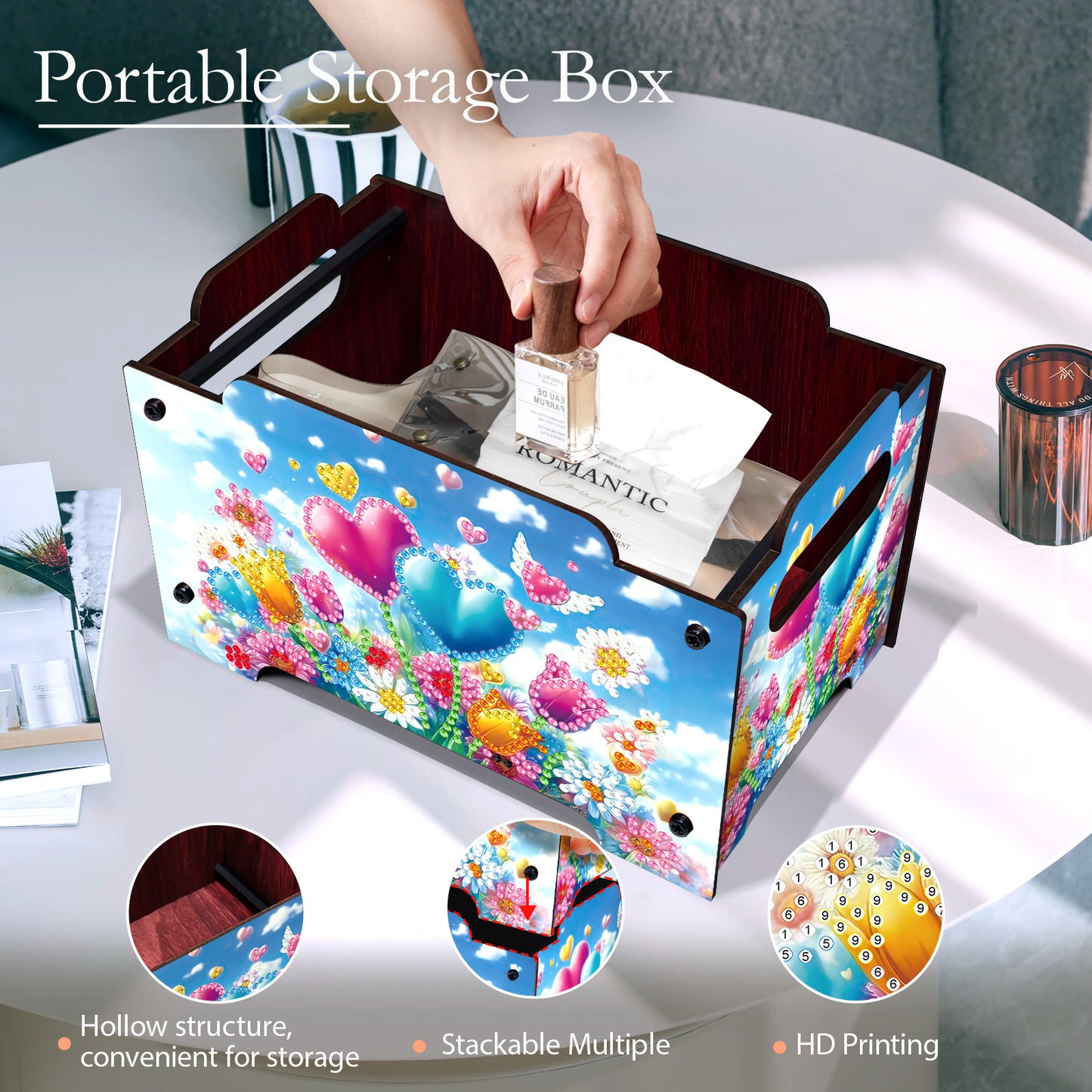 5D DIY Diamond Painting Decorative Storage Box Wood Storage Clutch (Balloon)