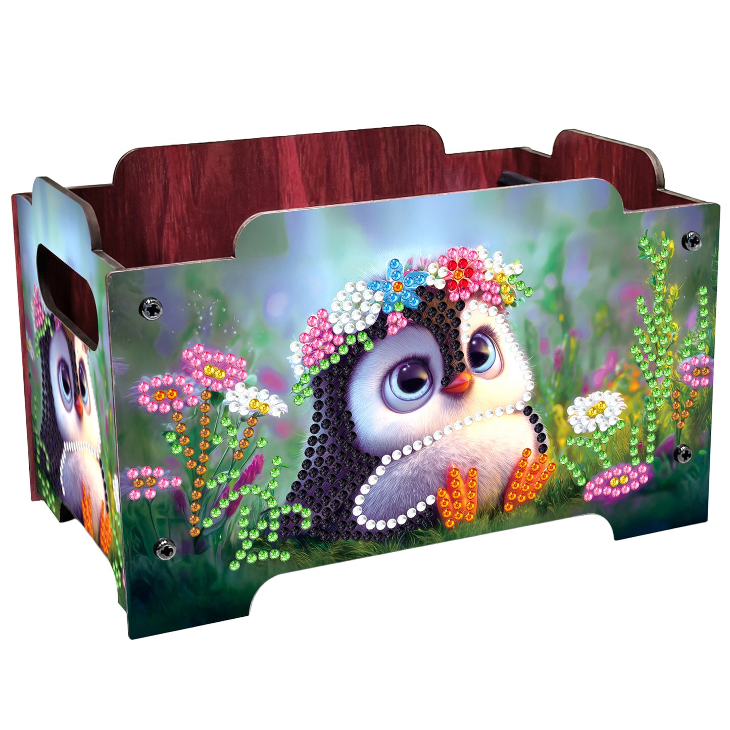 5D DIY Diamond Painting Decorative Storage Box Wood Storage Clutch (Penguin)