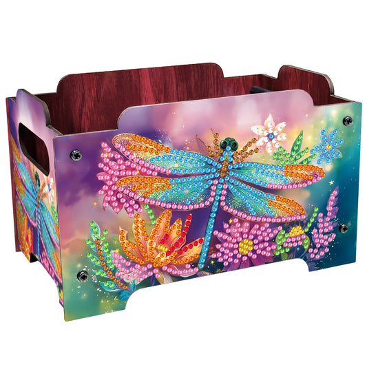 5D DIY Diamond Painting Decorative Storage Box Wood Storage Clutch (Dragonfly)