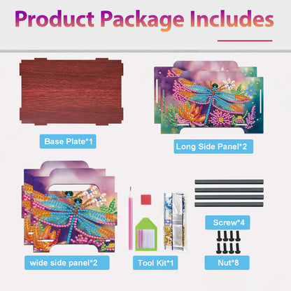 5D DIY Diamond Painting Decorative Storage Box Wood Storage Clutch (Dragonfly)