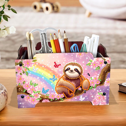 5D DIY Diamond Painting Art Decorative Storage Box Wood Storage Clutch (Sloth)