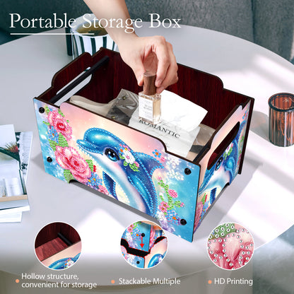 5D DIY Diamond Painting Decorative Storage Box Wood Storage Clutch (Dolphin)