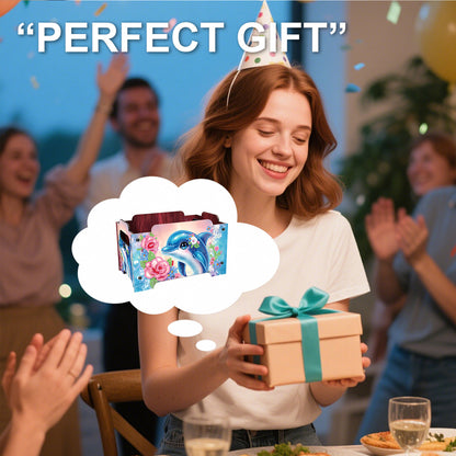 5D DIY Diamond Painting Decorative Storage Box Wood Storage Clutch (Dolphin)