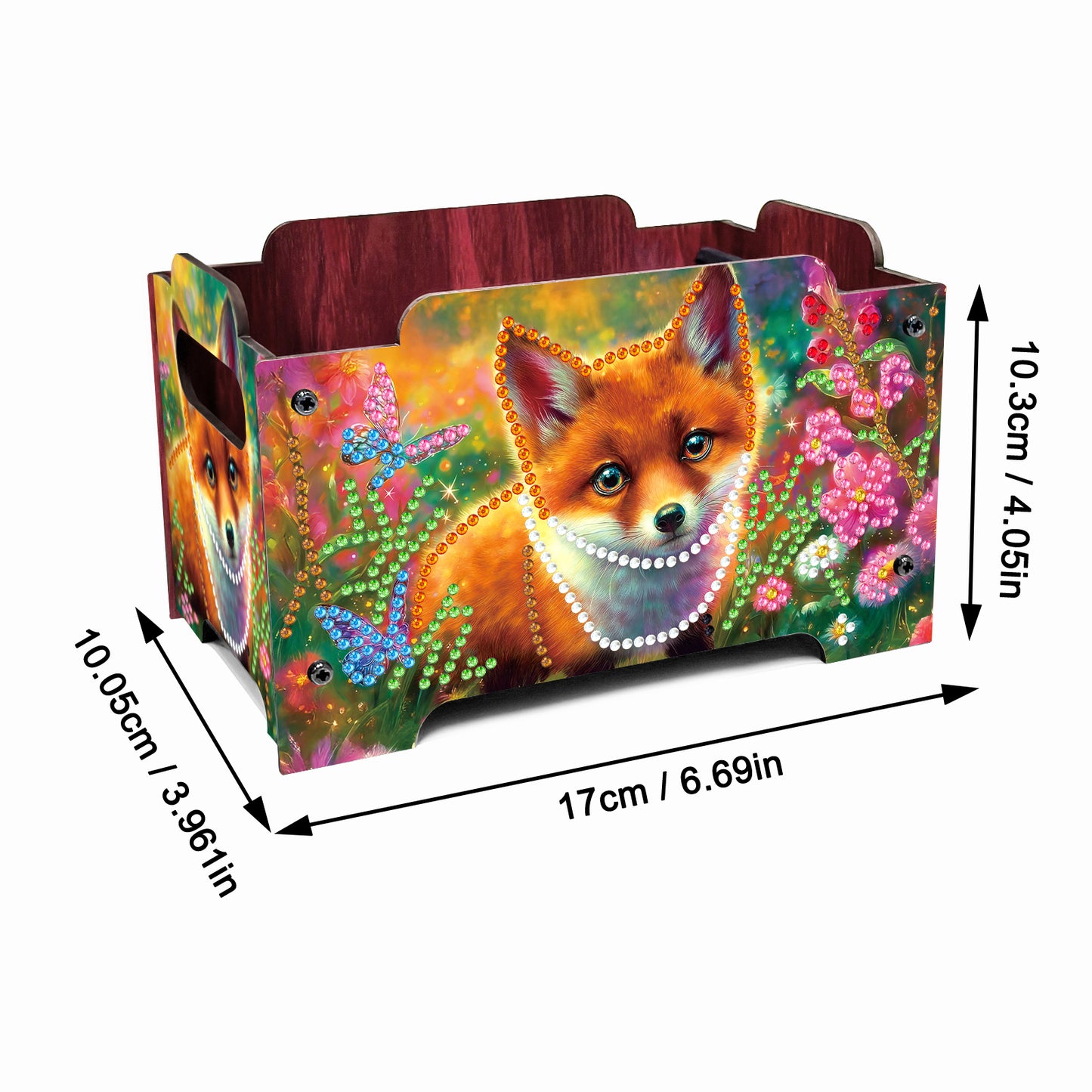 5D DIY Diamond Painting Art Decorative Storage Box Wood Storage Clutch (Fox)