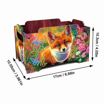 5D DIY Diamond Painting Art Decorative Storage Box Wood Storage Clutch (Fox)
