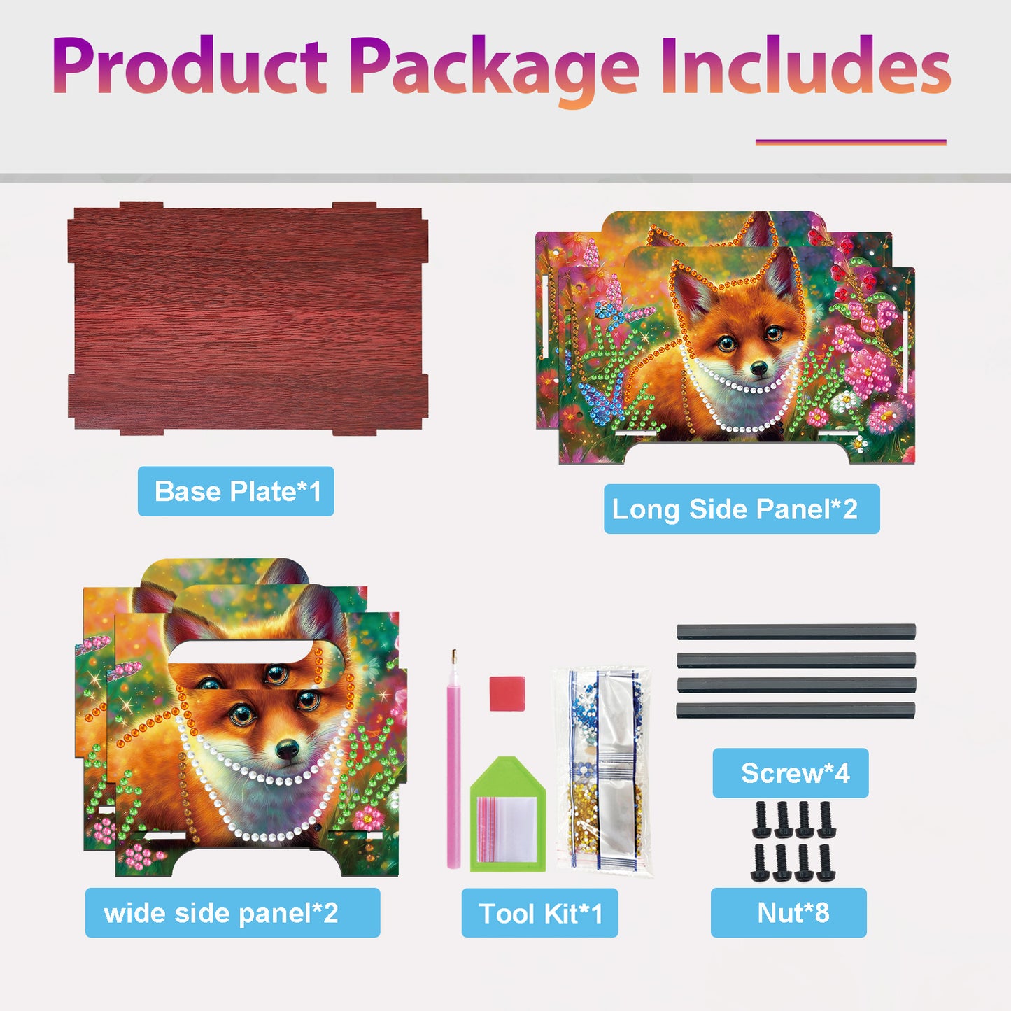 5D DIY Diamond Painting Art Decorative Storage Box Wood Storage Clutch (Fox)