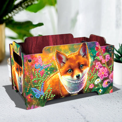 5D DIY Diamond Painting Art Decorative Storage Box Wood Storage Clutch (Fox)