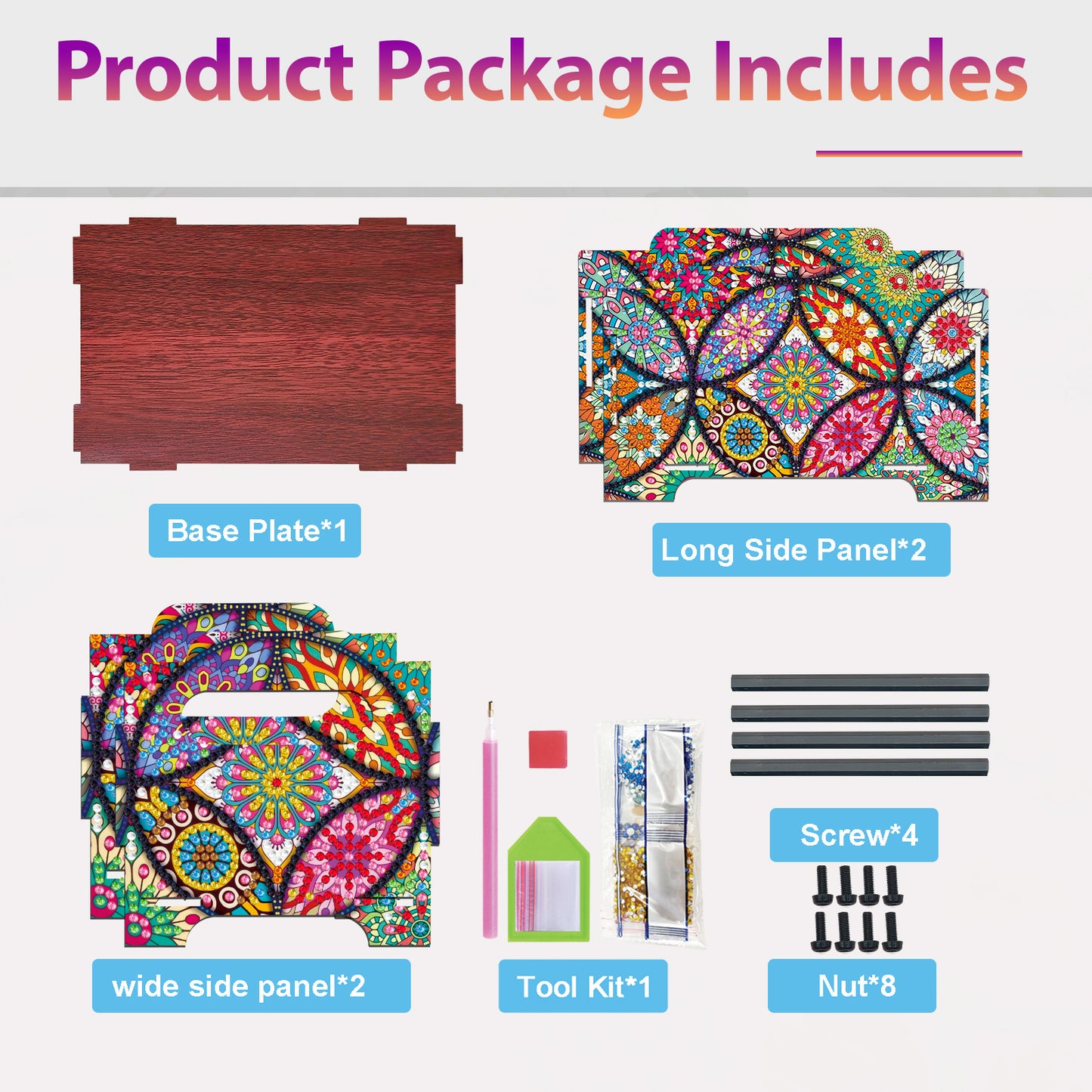 5D DIY Diamond Painting Art Decorative Storage Box Wood Storage Clutch (Flower)